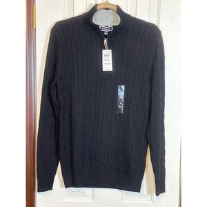 Club‎ Room Cable Knit Pullover Sweater 1/4 Zip Mock Neck Black Small